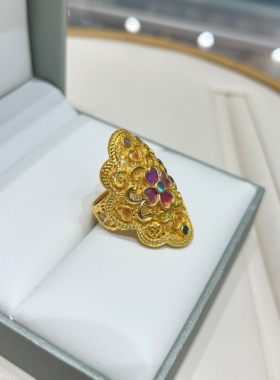 TSL谢瑞麟代购 足金999国风国潮花丝黄金贝壳戒指女 开口专柜正品