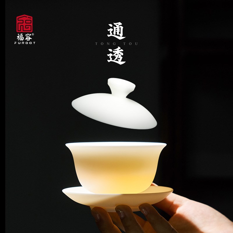 羊脂玉功夫茶具家用中国白盖碗茶杯茶壶泡茶中式瓷器礼盒礼品