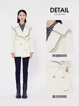 Floating Lei 04184 white navy collar Academy Wind wool coat jacket female original 1999