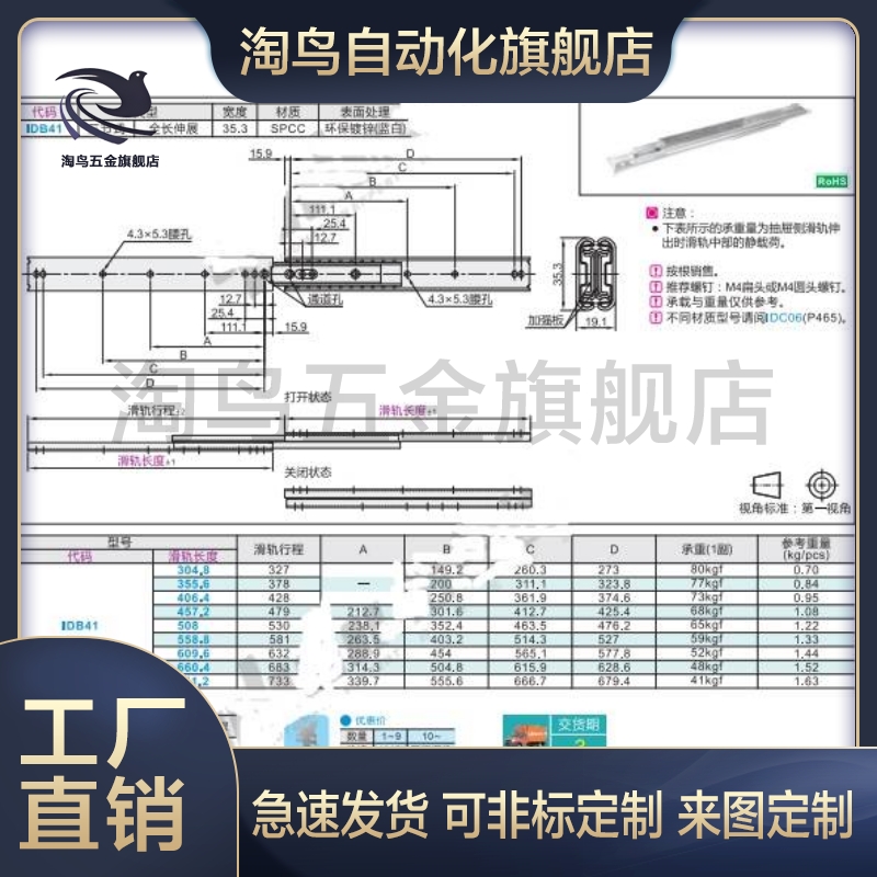 IDC08-305/356/406/457/508/559/610/660/711工业滑轨三节式-图2