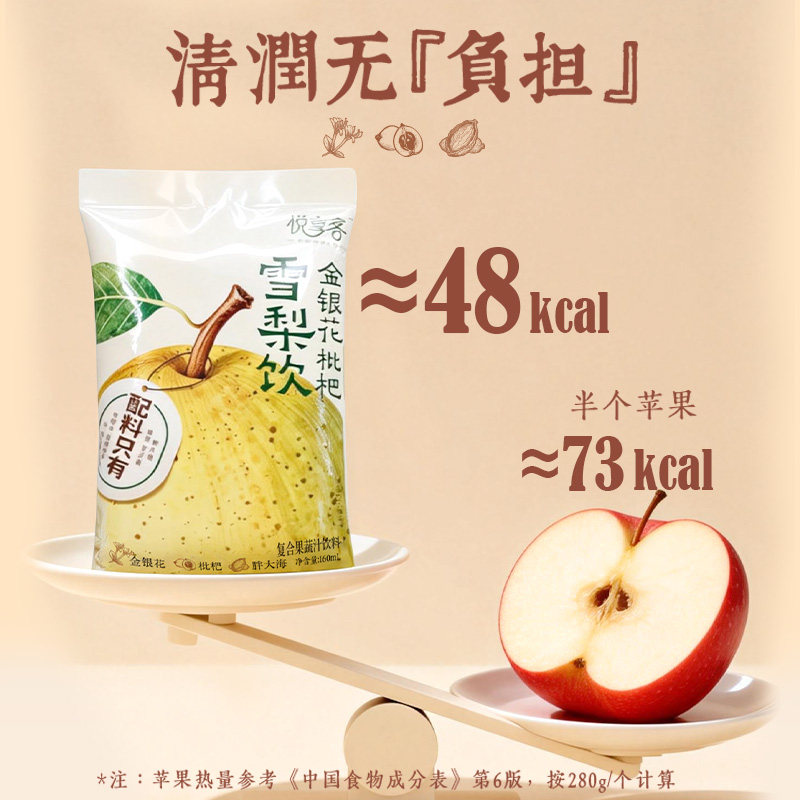 悦享客金银花枇杷雪梨饮复合果蔬汁饮料健康0添加便携袋160ml*10