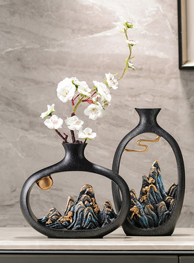 皇林树脂假山花瓶新中式客厅