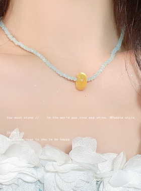 薄荷曼波绿色串珠蝴蝶结项链女