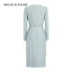 MOJO Mozo 2025 new French elegant A-line dress for women mint green high-waisted slim long-sleeved mid-length dress