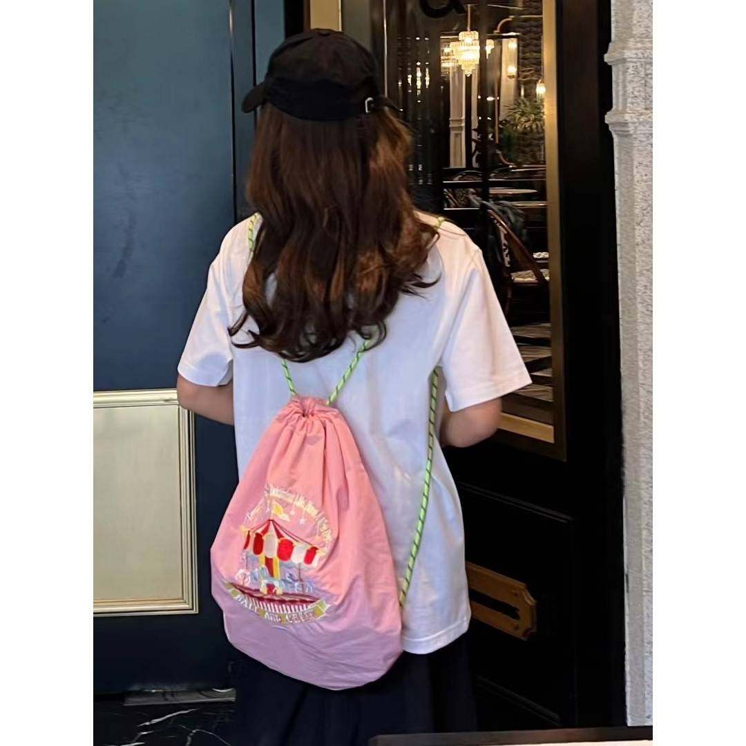 日本代购高圆圆同款ballchain刺绣学生双肩包女环保袋大容量尼龙,淘宝优惠券,粉丝福利购,淘宝优惠卷