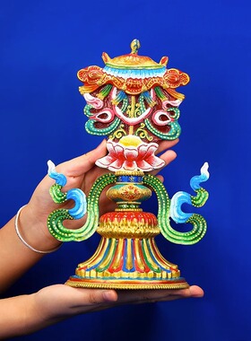 尼泊尔纯铜彩绘八吉祥手工