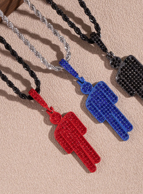 创意BillieEilish碧梨同款歪头小人嘻哈说唱街头风镶钻项链吊坠