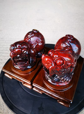 正品桂林鸡血玉石招财貔貅摆件一对客厅办公室风水摆件19-10-16cm