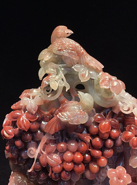 硕果累累鸟语花香正品桂林鸡血玉纯手工雕刻家居摆件38-20-41cm