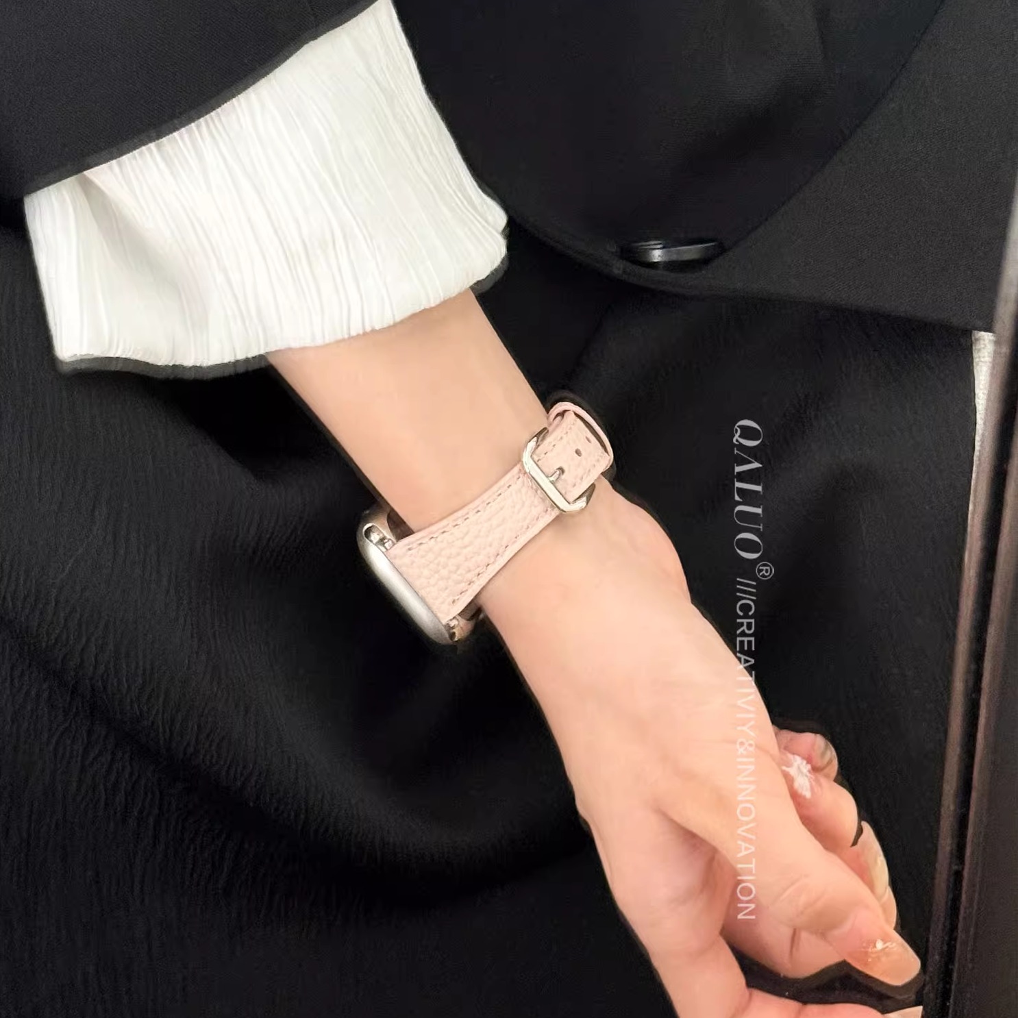 QALUO春夏新款小蛮腰小牛皮适用apple watchS11/S10表带iwatch9苹果手表se/8/7/6/5/4代41/45mm小众女生高级 - 图0