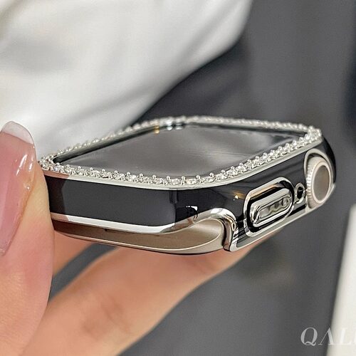 QALUO新款拼色闪钻壳保护壳适用apple watchS11/S10代iwatch9苹果手表se/8/7/6/5硬壳套41/42/46mm男女Ultra - 图1