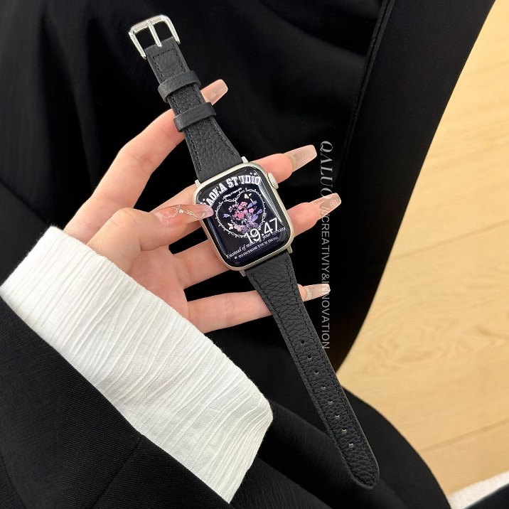 QALUO春夏新款小蛮腰小牛皮适用apple watchS11/S10表带iwatch9苹果手表se/8/7/6/5/4代41/45mm小众女生高级 - 图3