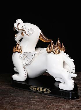白色招财貔貅一对办公室玄关摆件