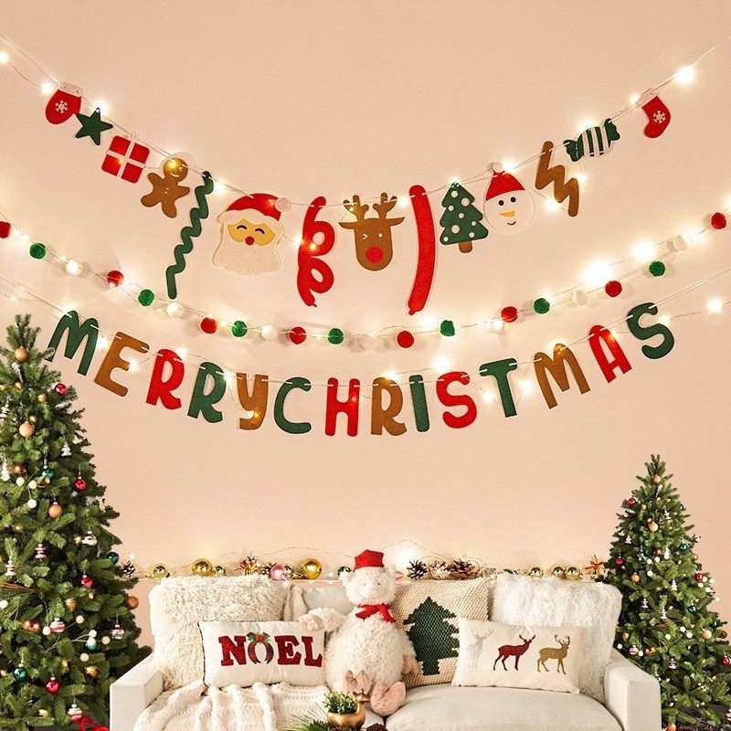 Christmas Party Felt Banner Wall Tree Decoration Bunting - 图1