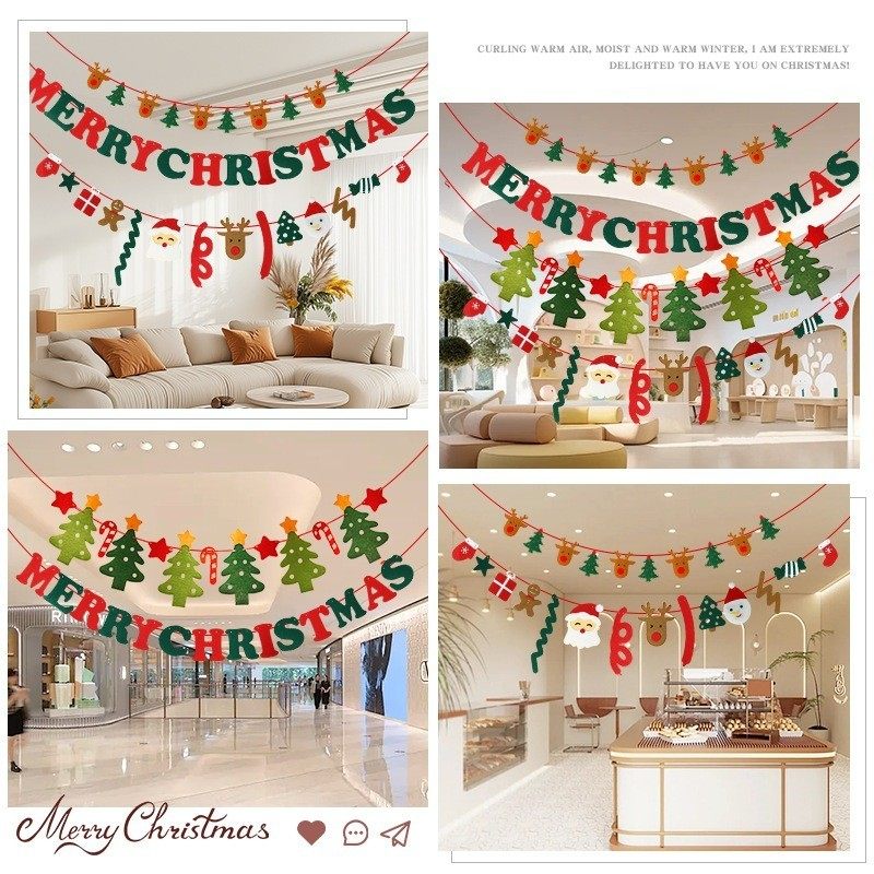 Christmas Party Felt Banner Wall Tree Decoration Bunting - 图0