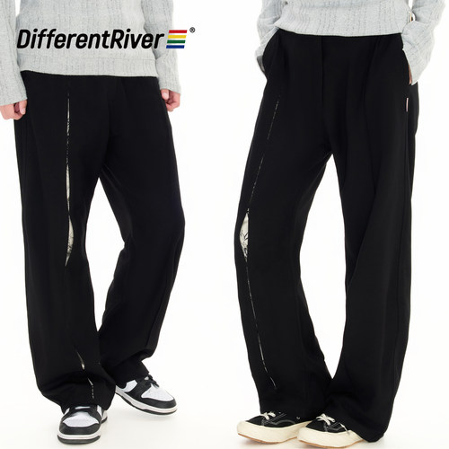 DifferentRiver2024秋冬男女同款新中式宽松阔腿休闲裤 - 图0