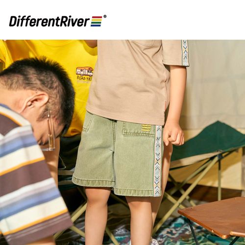 DifferentRiver2023春季儿童水洗织带复古风牛仔童款休闲运动短裤 - 图2