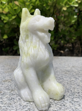 Green Jade wolf dog Figurine Collection Natural Cauliflower