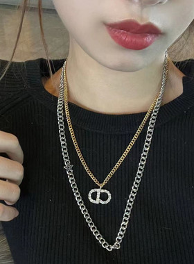 双层字母镶钻休闲百搭项链毛衣链