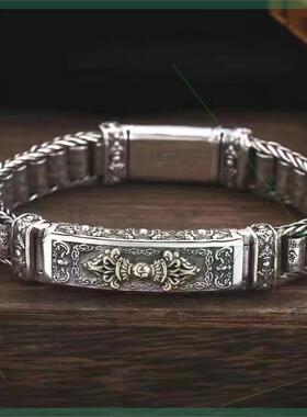 路字链is计意复银色路通六真言手男款n小众设手工创古轻奢手环女