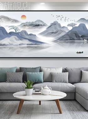网红中山水画挂画客发式背景厅沙墙装饰画壁画办公室国风景画画字