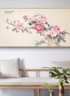网红家万事兴客开厅挂装饰画新和式花富贵牡丹花禅意画中中国风横