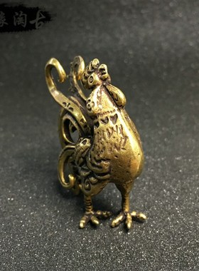 速发实心居铜大手工黄雄生肖铜鸡古法精铸家全装饰品桌面小摆件