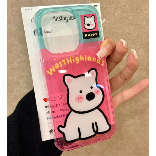 韩系ins风高级感卡通英文标签插画适用苹果16promax新款防摔iPhone15promax网红男女款个性创意全包苹果14/13 - 图1