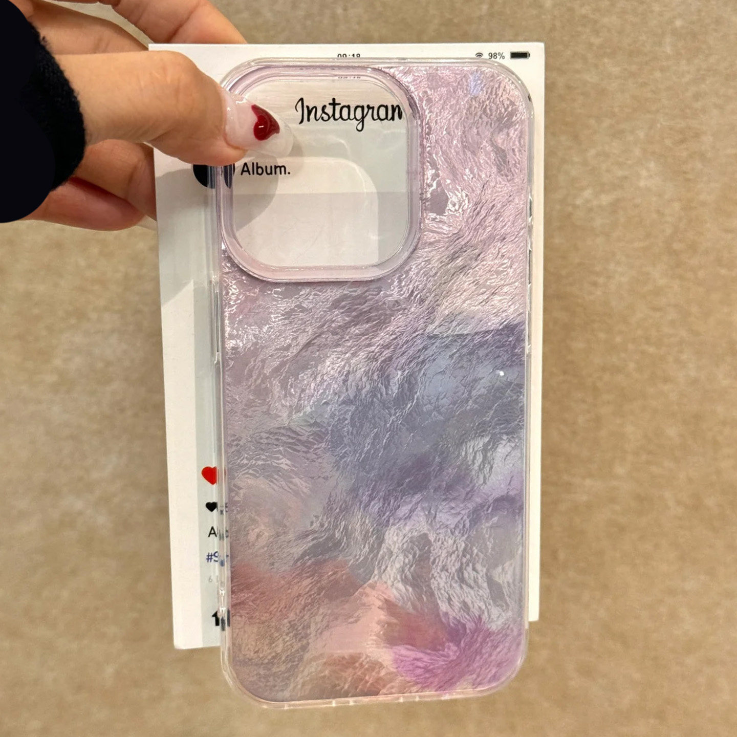 紫色渐变锡纸纹适用苹果15/16手机壳16Pro卡通vivox100冰裂纹红米note13防摔小米14华为pura70荣耀200女OPPO