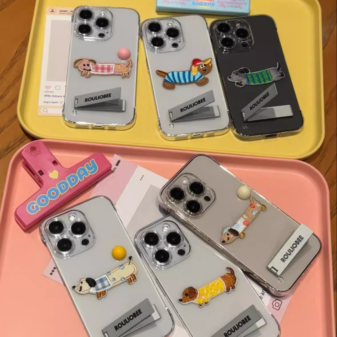 抖音同款无边框刺绣小狗适用苹果15手机壳iphone13/14promax套装16网红超火12pro散热11折叠支架14plus情侣款