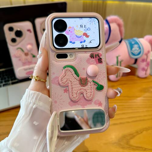 有钱花粉马适用苹果17promax手机壳16华为mate70新款镜面支架pura70糖果气垫壳OPPOReno13/vivos20小米15刺绣 - 图2