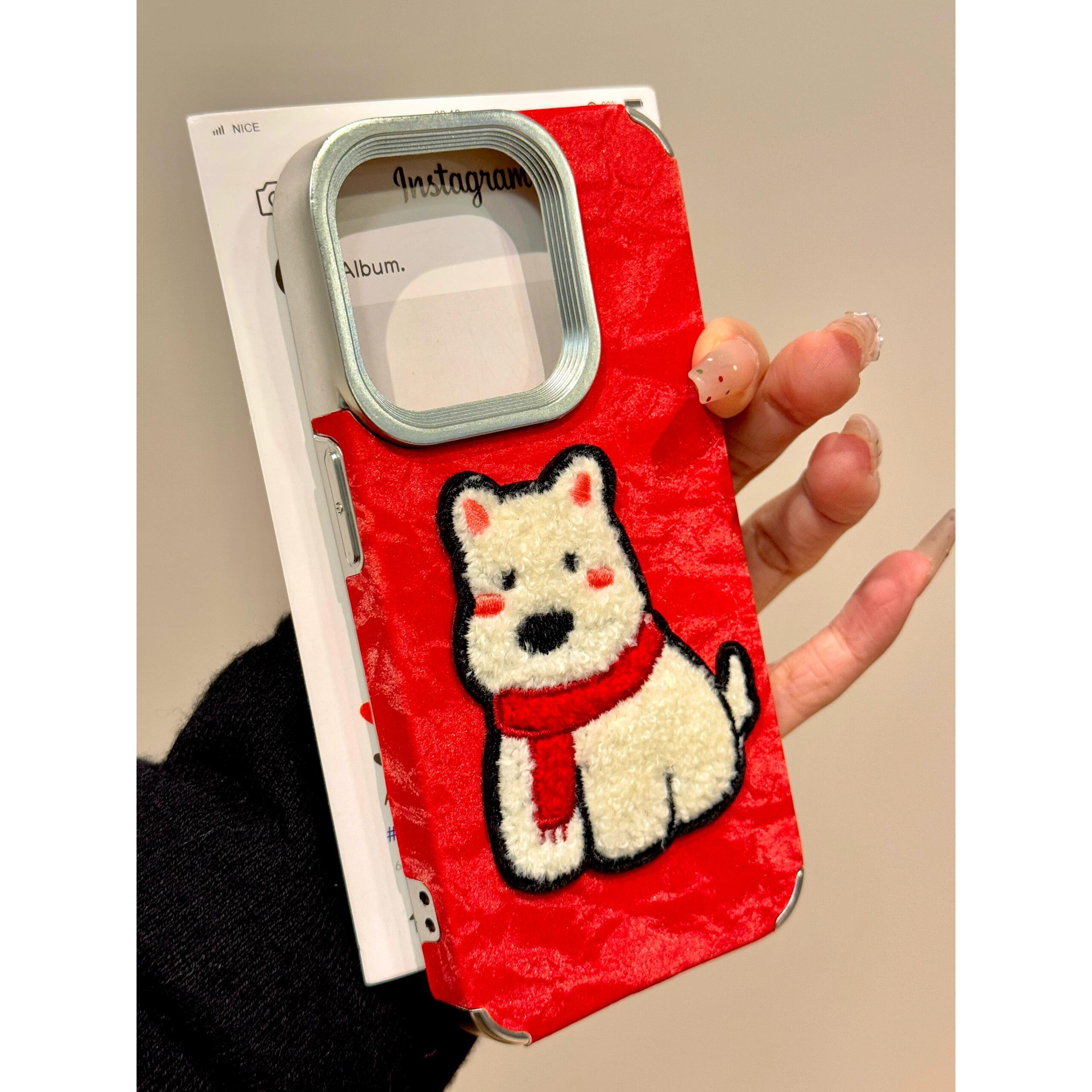 秋冬可爱jelly刺绣企鹅西高地适用iPhone16ProMax苹果15手机壳新款14pro高级感13/12简约16pro全包情侣保护套