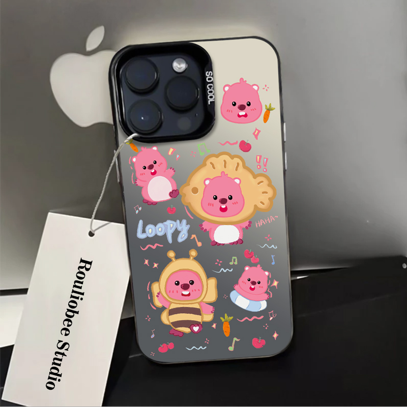 可爱小海狸适用iPhone14Promax手机壳新款苹果15卡通13pro网红少女XR粉色露比xsmax全包边12防摔11彩银ip14套