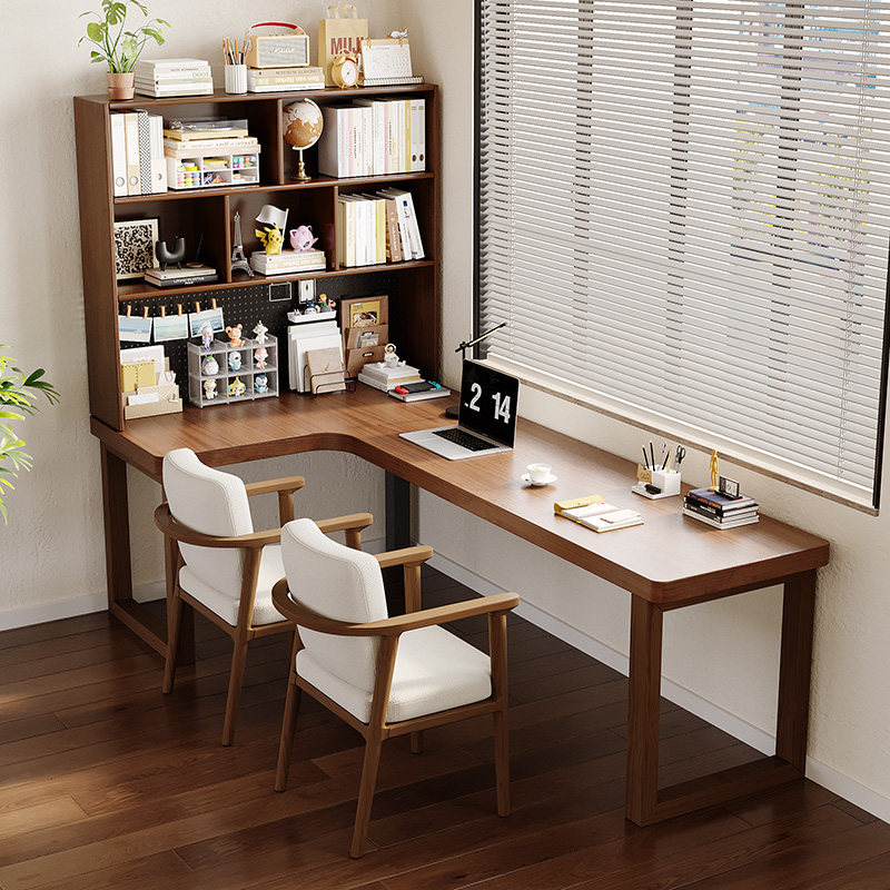 实木转角书桌书架一体靠窗台学生家用学习书柜写字桌卧室办公电脑,淘宝优惠券,粉丝福利购,淘宝优惠卷