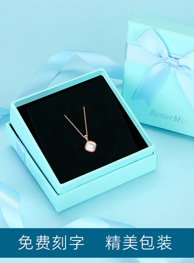925银项链女贝壳合成法式浪漫小众时尚新款百搭方形吊坠送女友