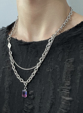 渐变宝石钛钢双层项链