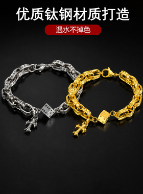 潮牌金色十字架手链轻奢时尚
