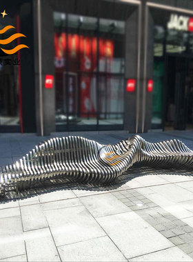 创意公共区不锈钢长条坐凳城市家具步行街休闲椅现代简约金属座椅