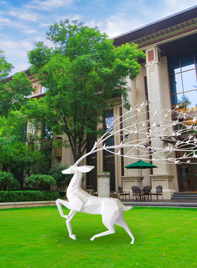 户外大型不锈钢雕塑厂家 园林景观景区小品 块面鹿动物金属雕塑