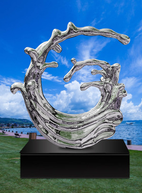 定制大型户外抽象镜面雕塑 水景景观雕塑 水浪花不锈钢雕塑小品