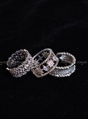 法式复古镂空蕾丝戒指马眼锆石八芒星开口戒圈韩系ins风小众设计