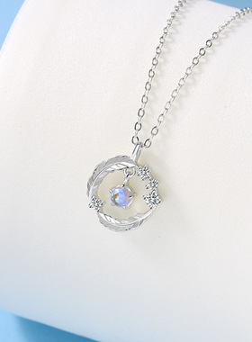 纯银幻彩月光石羽毛ins锁骨链