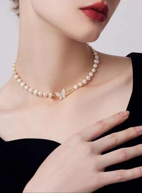 富家女轻奢蝴蝶珍珠锁骨链