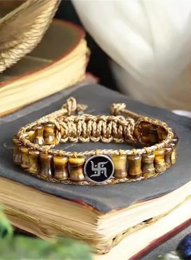 印度吉祥神圣万字符虎眼瑜伽手链 勇气和智慧