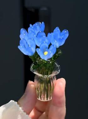 创意彷真花束插花琉璃花瓶办公室解压治愈桌面装饰摆饰永生花礼物