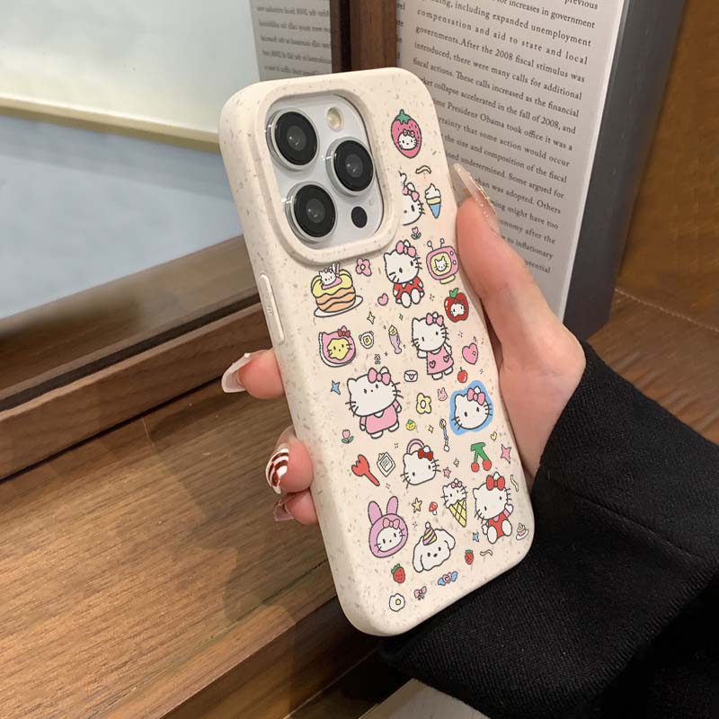 HelloKitty猫合集潮牌小麦壳适用iPhone15苹果13promax手机壳11可爱12防摔xs新款14Pro硅胶xr全包保护套软壳