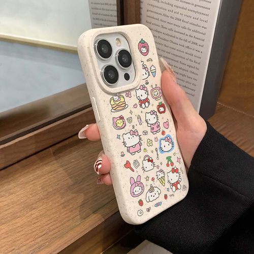 HelloKitty猫合集潮牌小麦壳适用iPhone15苹果13promax手机壳11可爱12防摔xs新款14Pro硅胶xr全包保护套软壳-图2