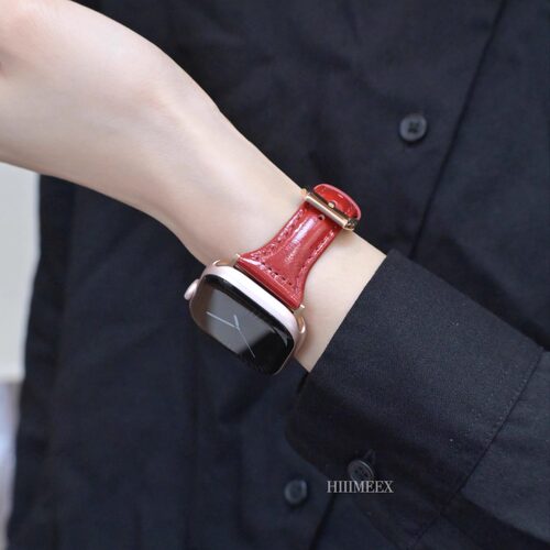 适用苹果手表 新款小蛮腰玫瑰粉iwatch表带applewatch表带创意表链柔软真皮表带高级感 - 图2