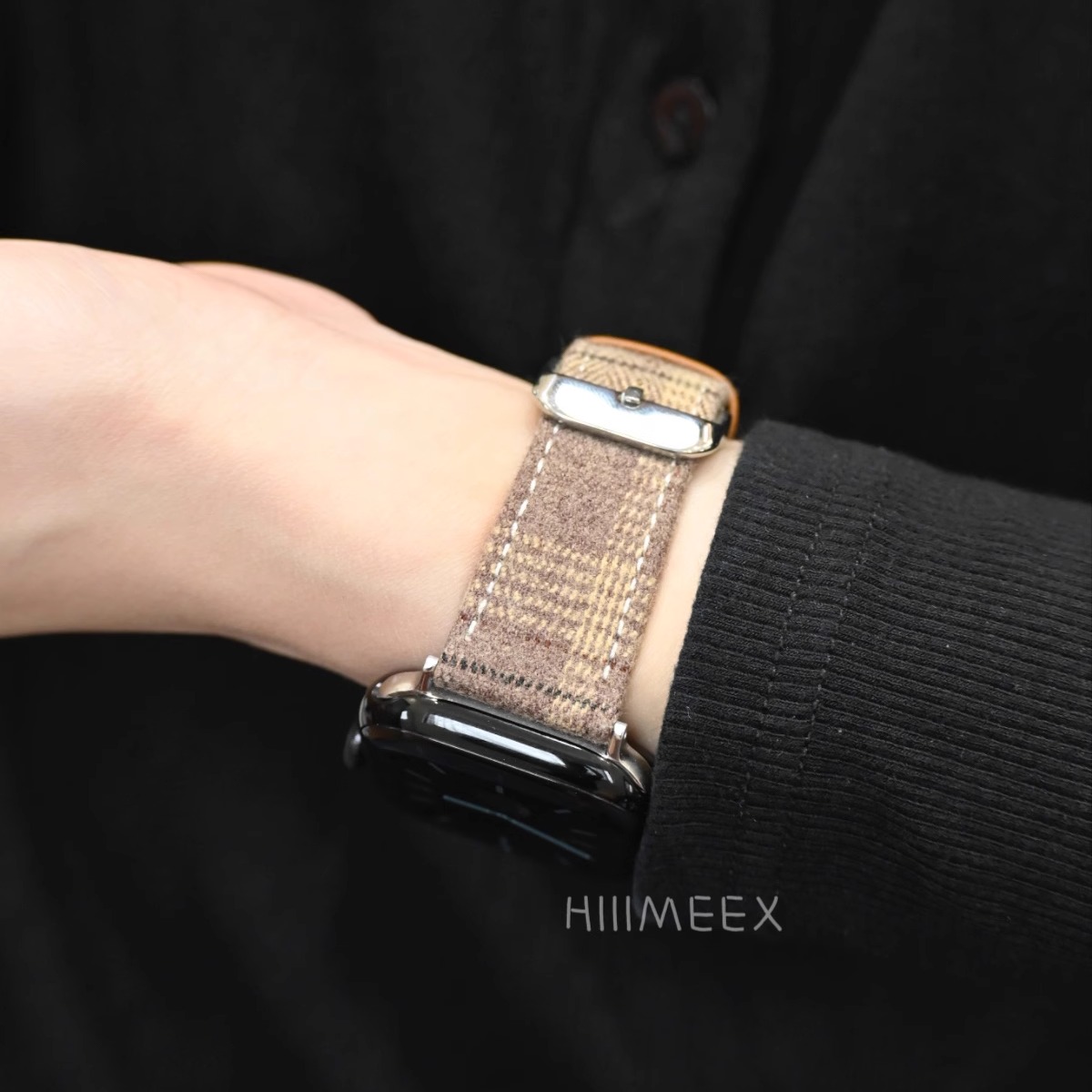 HIIIMEEX适用苹果手表 宽版格纹iwatch表带秋冬毛呢applewatch10韩风感创意苹果表带表链华为fit3表带 - 图1