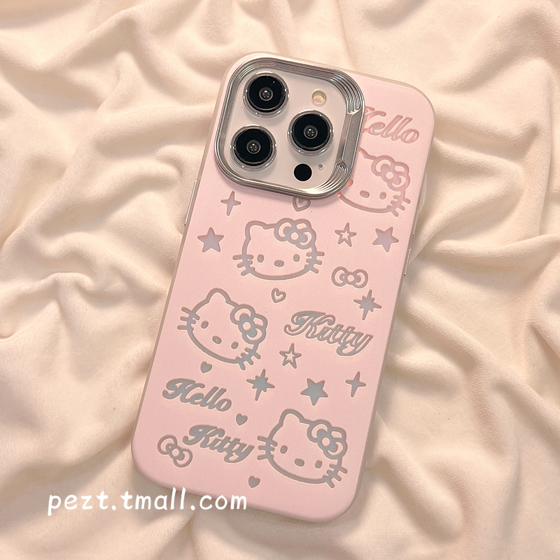 粉色韩系可爱HelloKitty适用苹果14手机壳少女心iphone15promax网红新款13pro防摔12硅胶14pro镭射11女13全包-图2